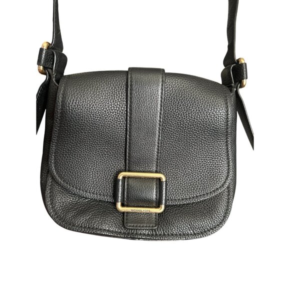 Michael Kors Black Leather Maxine Crossbody Bag With Gold Buckle Accent - Picture 2 of 12
